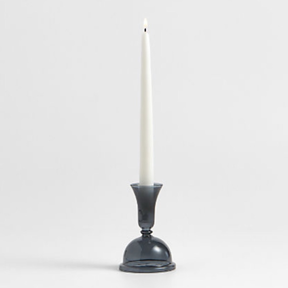 New! Crate&Barrel Milano Blue Glass Taper Candle Holder